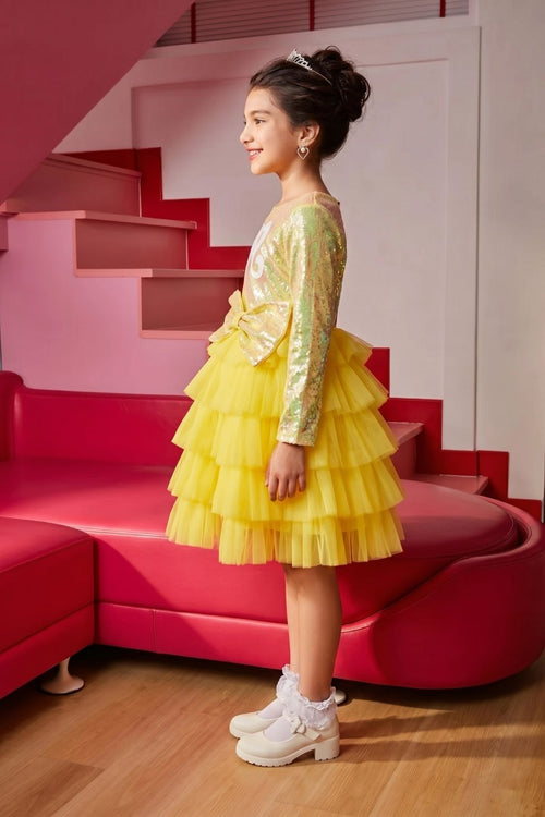 Buy Barbie Yellow Tulle Layered Party Dress for Girls
