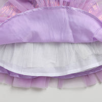 Barbie by Tiny Girl Half Puffed Sleeves Brand Name Printed Bow Applique Sequin Embellished Dress - Lavender