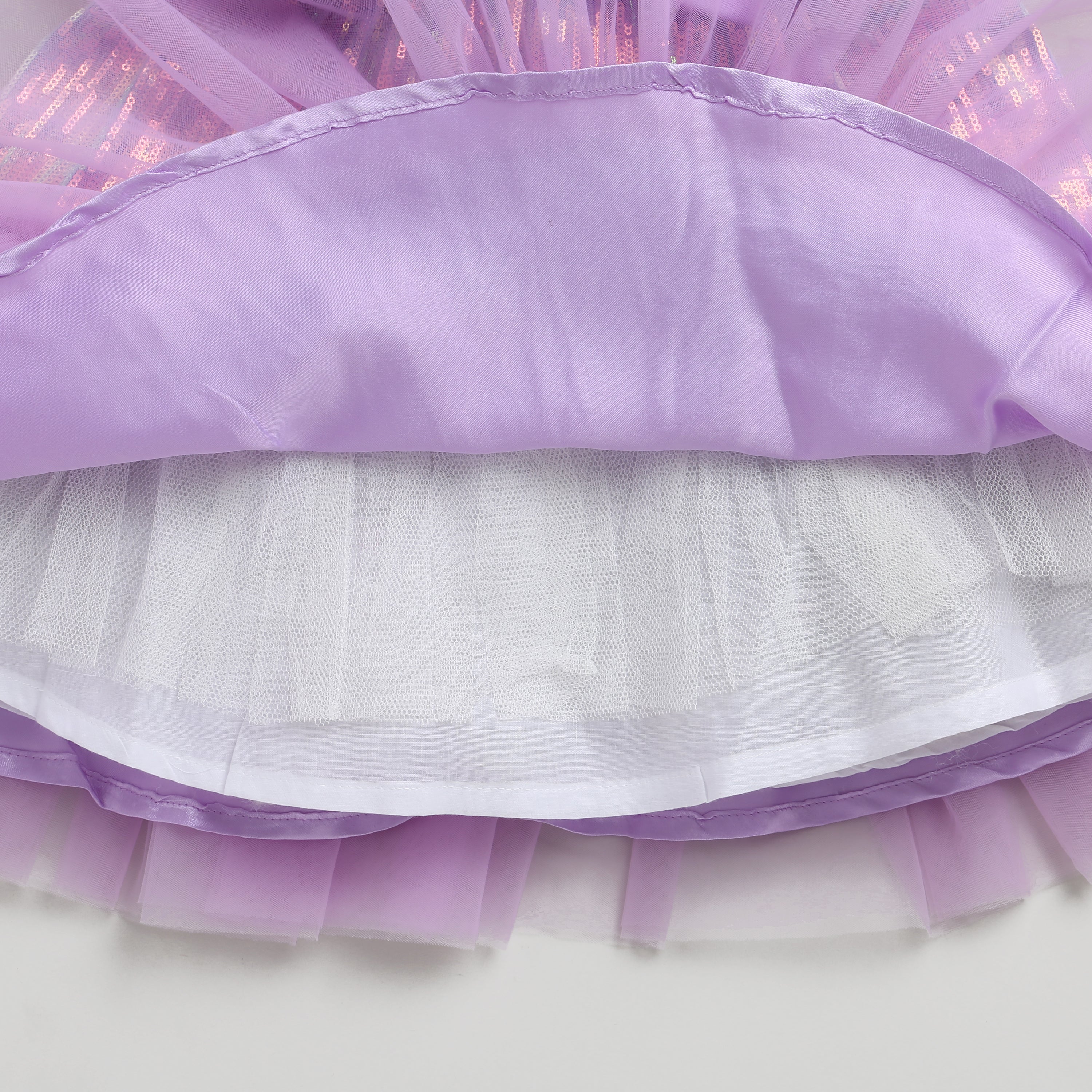 Barbie by Tiny Girl Half Puffed Sleeves Brand Name Printed Bow Applique Sequin Embellished Dress - Lavender