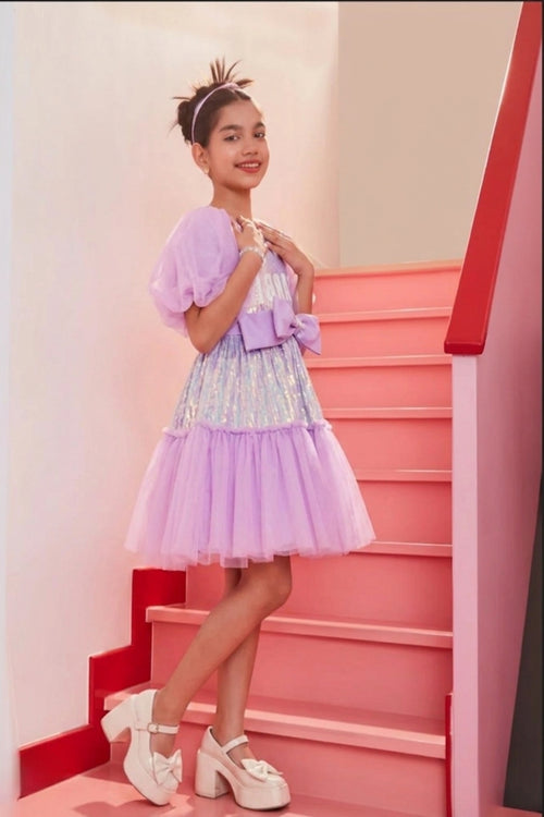 Girls Barbie Lavender Tulle Party Dress BAF235