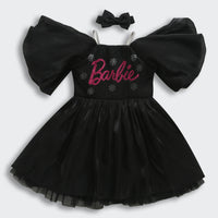 Barbie Black Satin Puff Sleeve Party Dress For Girls | Stylish Festive Outfit | Kids | Tiny Girl India