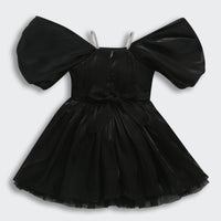Barbie Black Satin Puff Sleeve Party Dress For Girls | Stylish Festive Outfit | Kids | Tiny Girl India