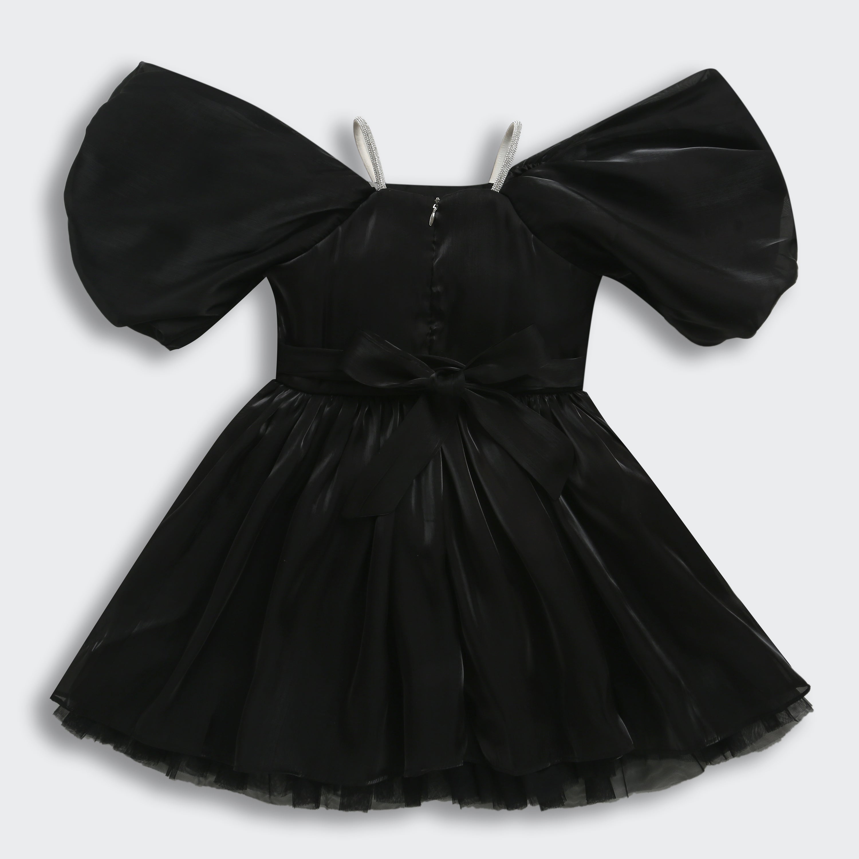 Barbie Black Satin Puff Sleeve Party Dress For Girls | Stylish Festive Outfit | Kids | Tiny Girl India