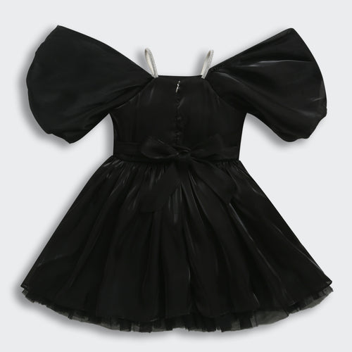 Barbie Black Satin Puff Sleeve Party Dress BAF236