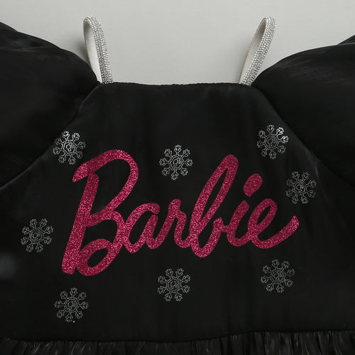 Barbie Black Satin Puff Sleeve Party Dress BAF236