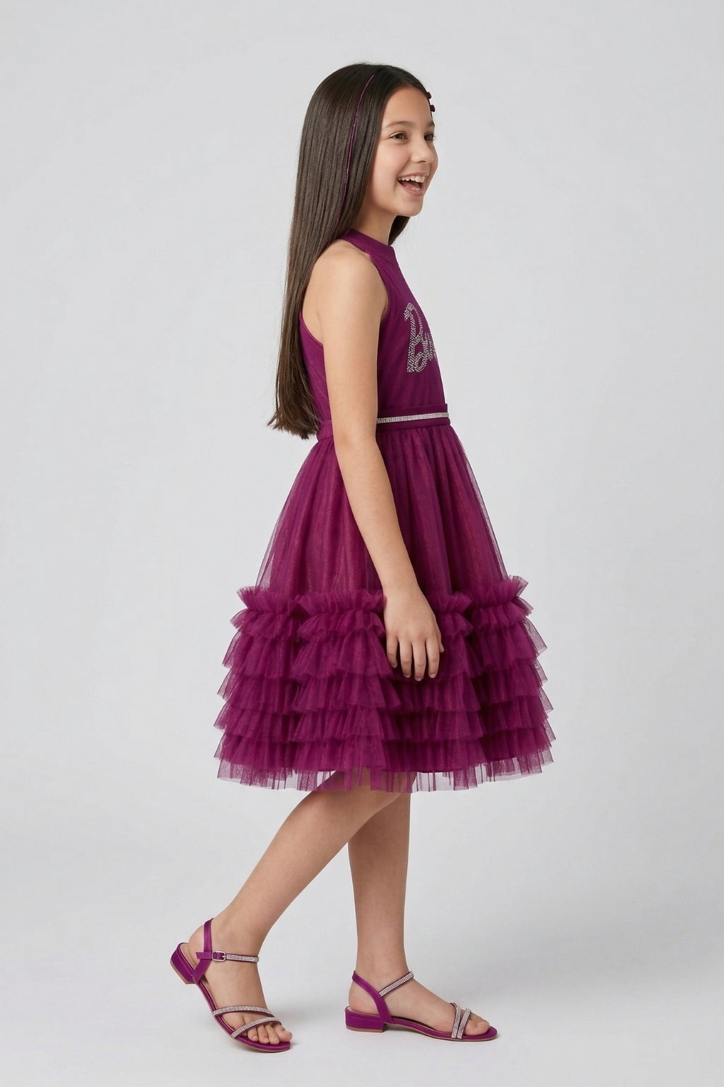 Barbie Wine Sleeveless Layered Tulle Party Dress BAF237
