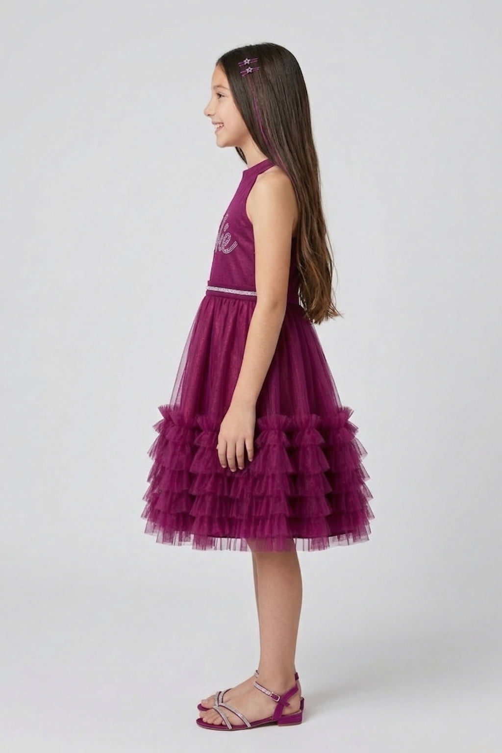 Barbie Wine Sleeveless Layered Tulle Party Dress BAF237