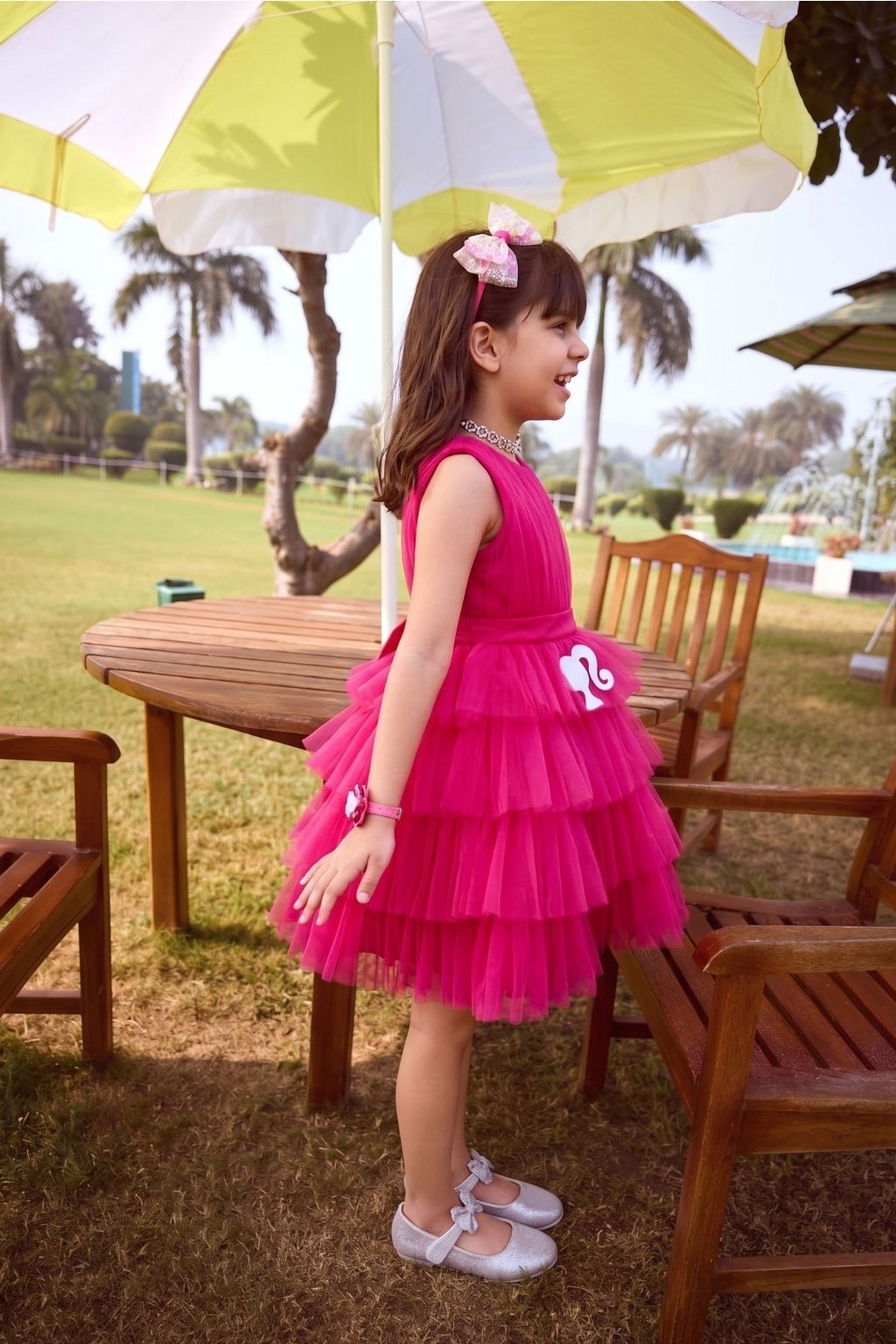 Girls Barbie Pink Tiered Tulle Dress BAF245