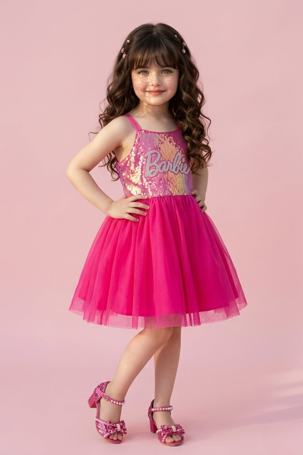 Barbie Hot Pink Sequin Net Party Dress BAF253
