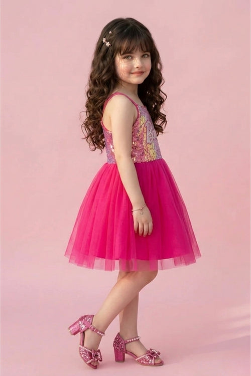 Barbie Hot Pink Sequin Net Party Dress BAF253