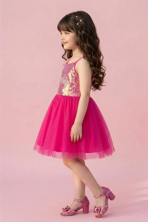 Barbie Hot Pink Sequin Net Party Dress BAF253