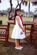 Barbie White Satin Pink Bow Accent Party Dress BAF263