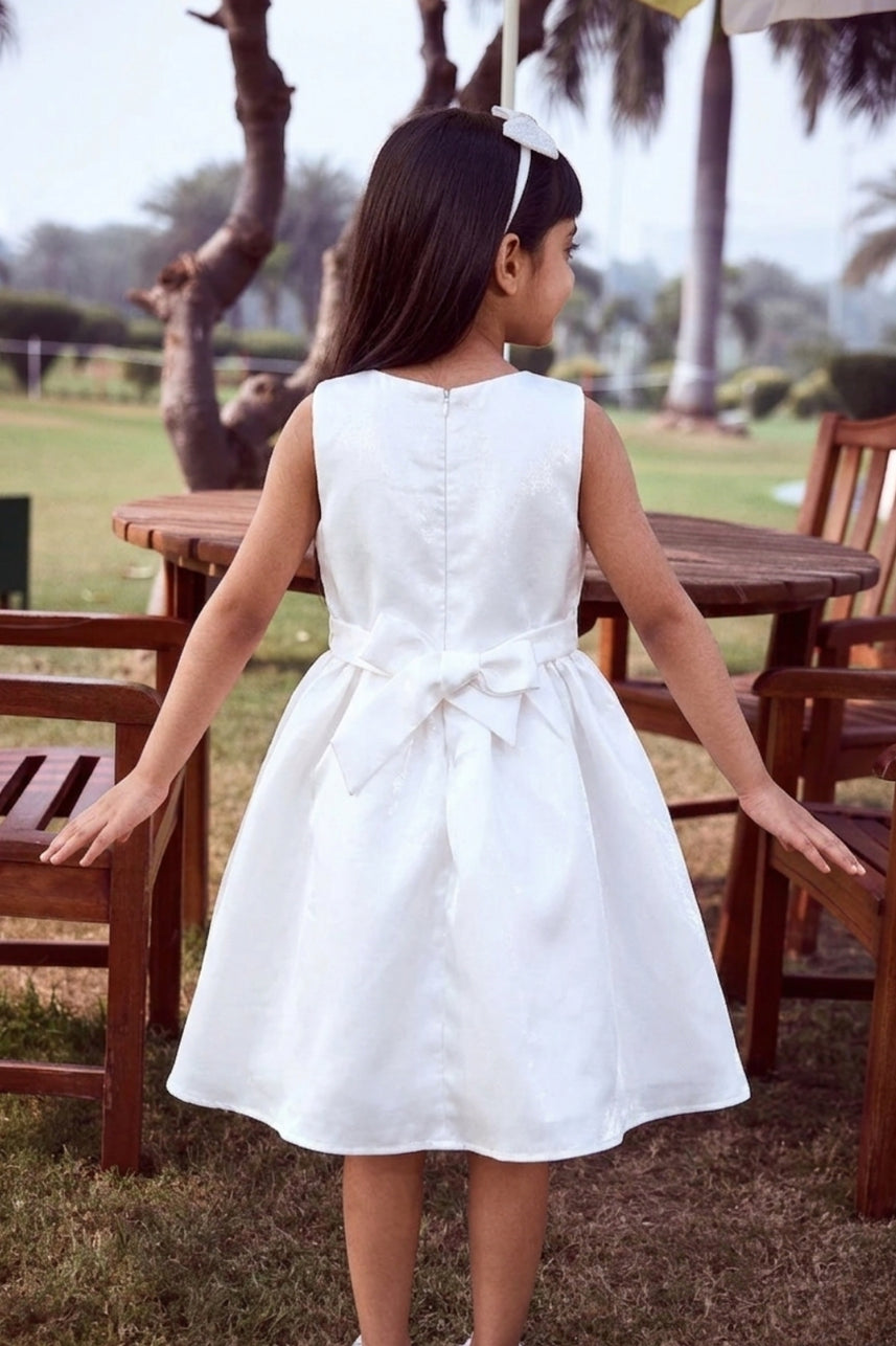 Barbie White Satin Pink Bow Accent Party Dress BAF263
