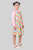 Barbie Multicolor Printed Cotton Casual Dress For Girls | Peter Pan Collar Outfit | Kids | Tiny Girl India