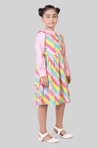 Barbie Multicolor Printed Cotton Casual Dress For Girls | Peter Pan Collar Outfit | Kids | Tiny Girl India