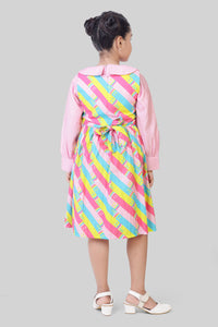 Barbie Multicolor Printed Cotton Casual Dress For Girls | Peter Pan Collar Outfit | Kids | Tiny Girl India