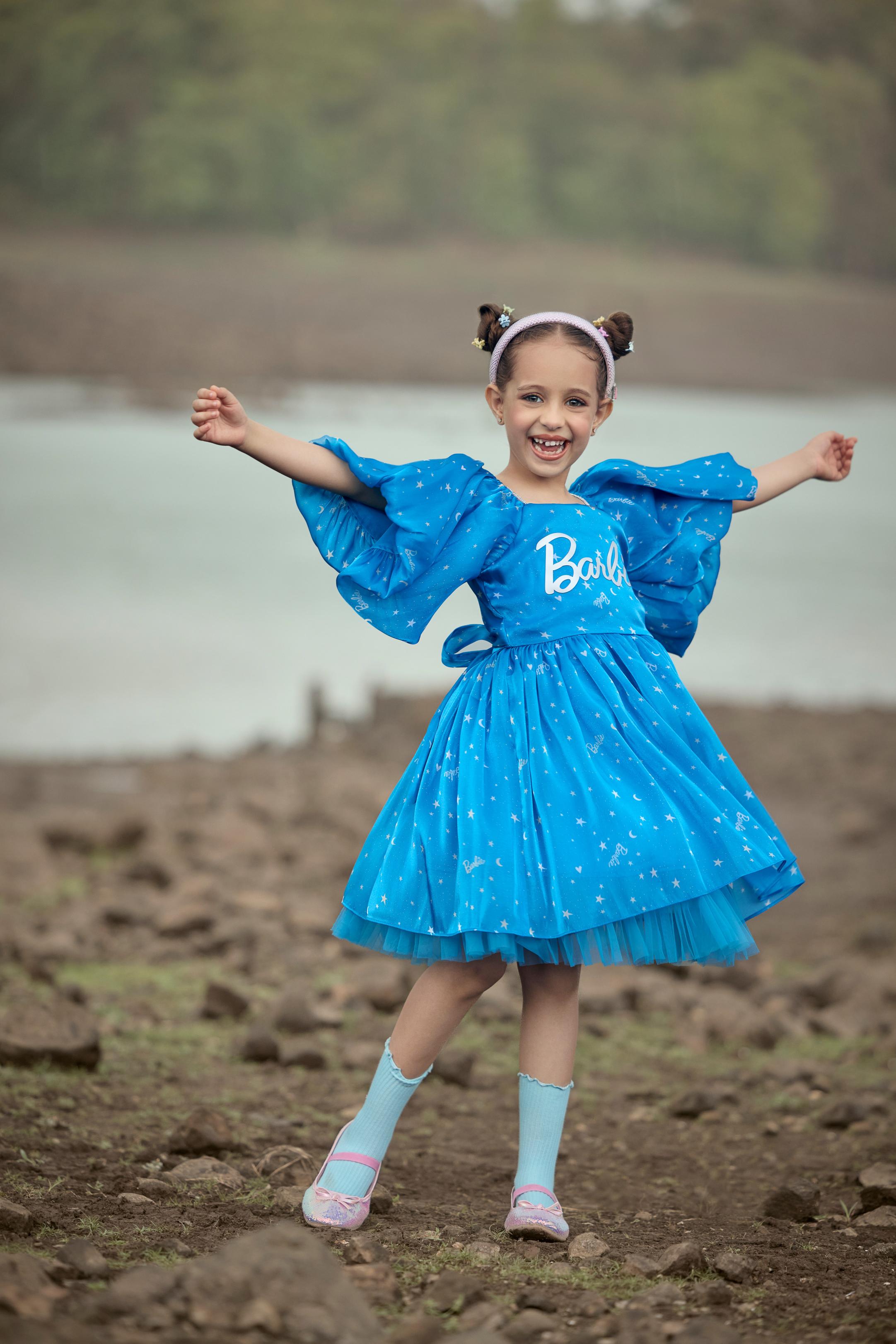 Barbie Blue Off Shoulder Party Dress BAF279 Tiny Girl Barbie Blue Off Shoulder Party Dress BAF279 Tiny Girl
