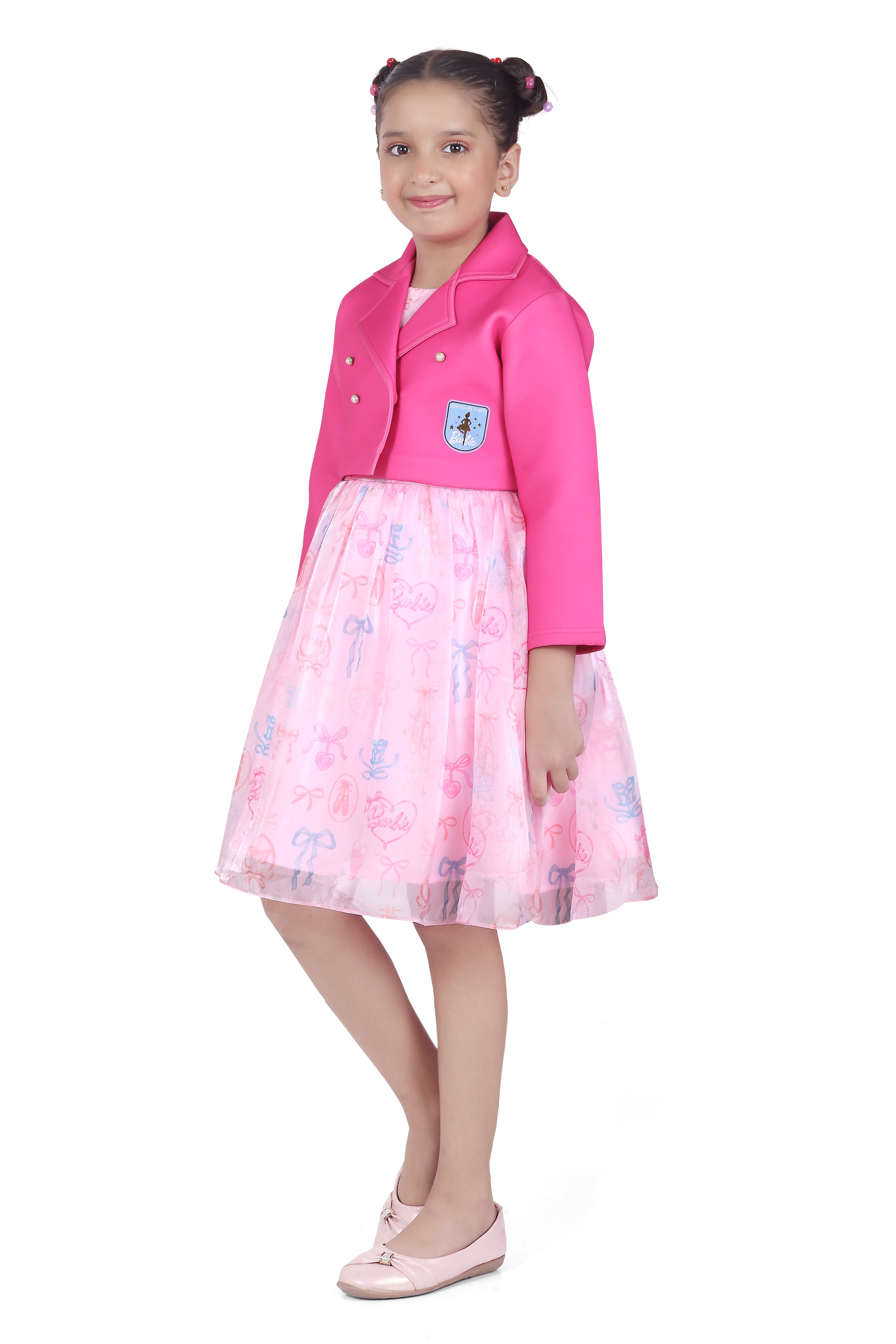 Barbie Pink Party Dress With Matching Jacket For Girls | Soft & Stylish Festive Outfit | Kids | Tiny Girl India