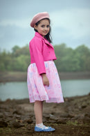 Barbie Girl Girls Party Dress Pink Printed Cotton Winter Wear