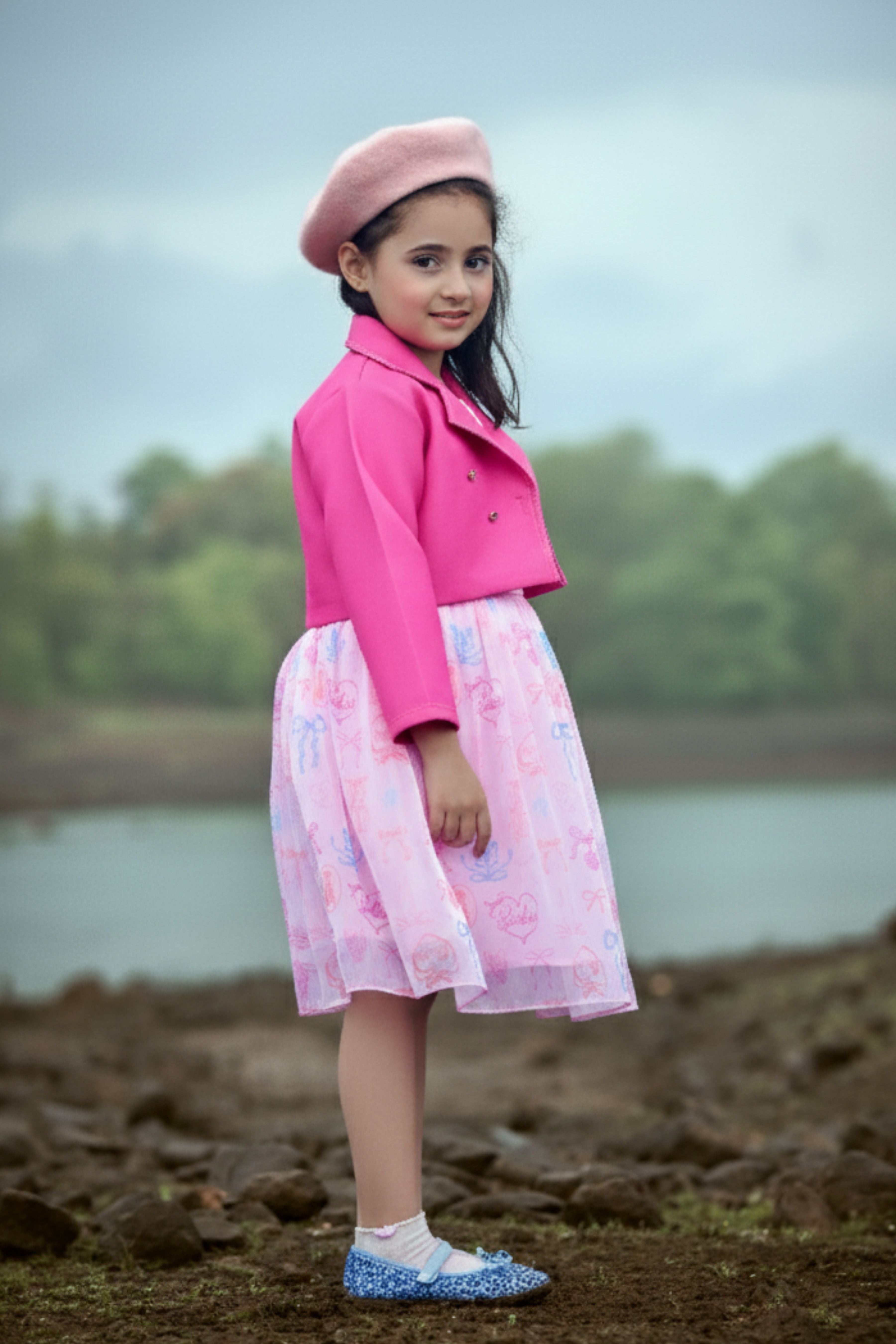 Barbie Girl Girls Party Dress Pink Printed Cotton Winter Wear