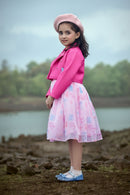 Barbie Girl Girls Party Dress Pink Printed Cotton Winter Wear