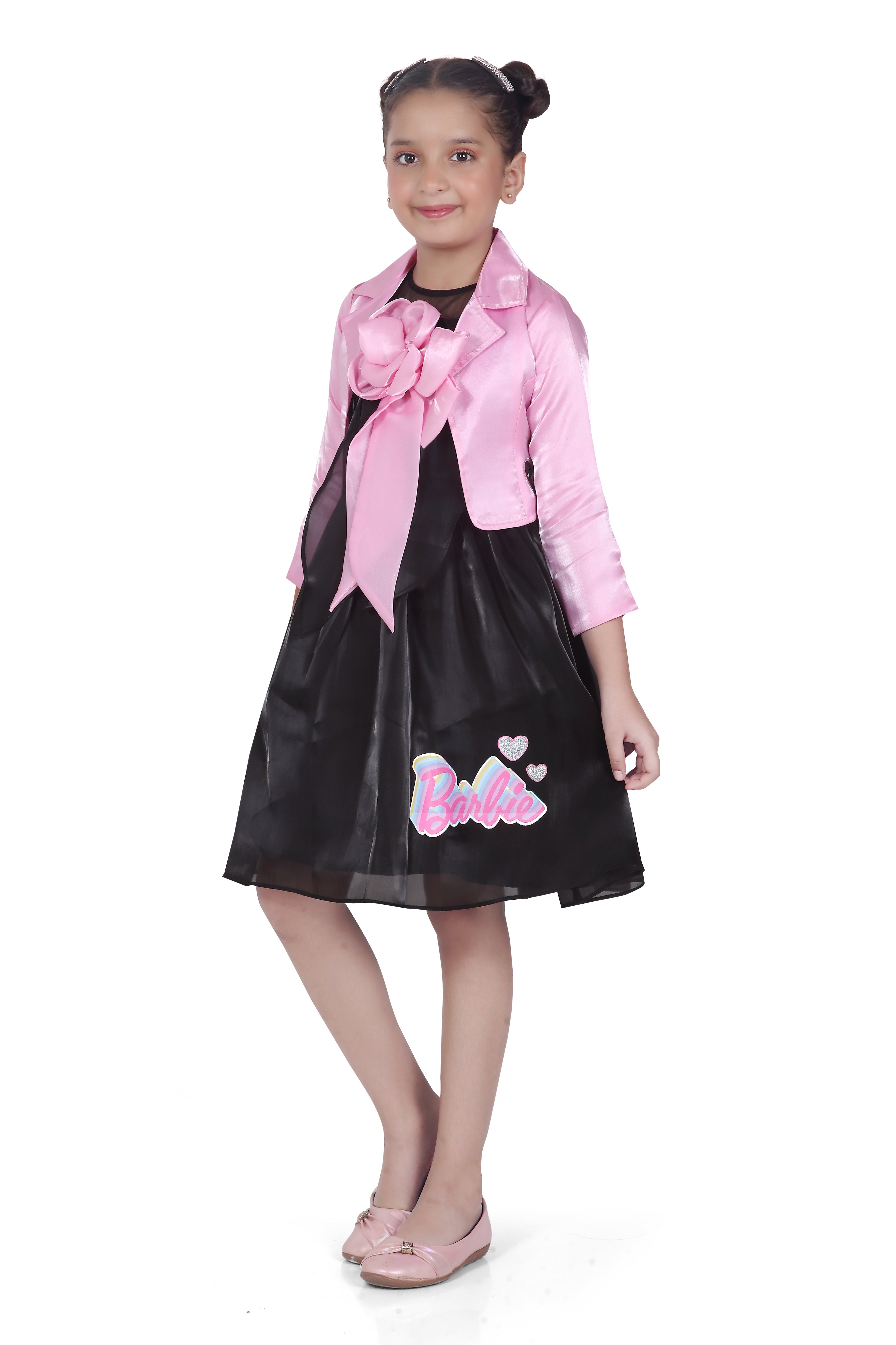 Barbie Black Party Dress With Pink Jacket For Girls | Soft & Stylish Festive Outfit | Kids | Tiny Girl India