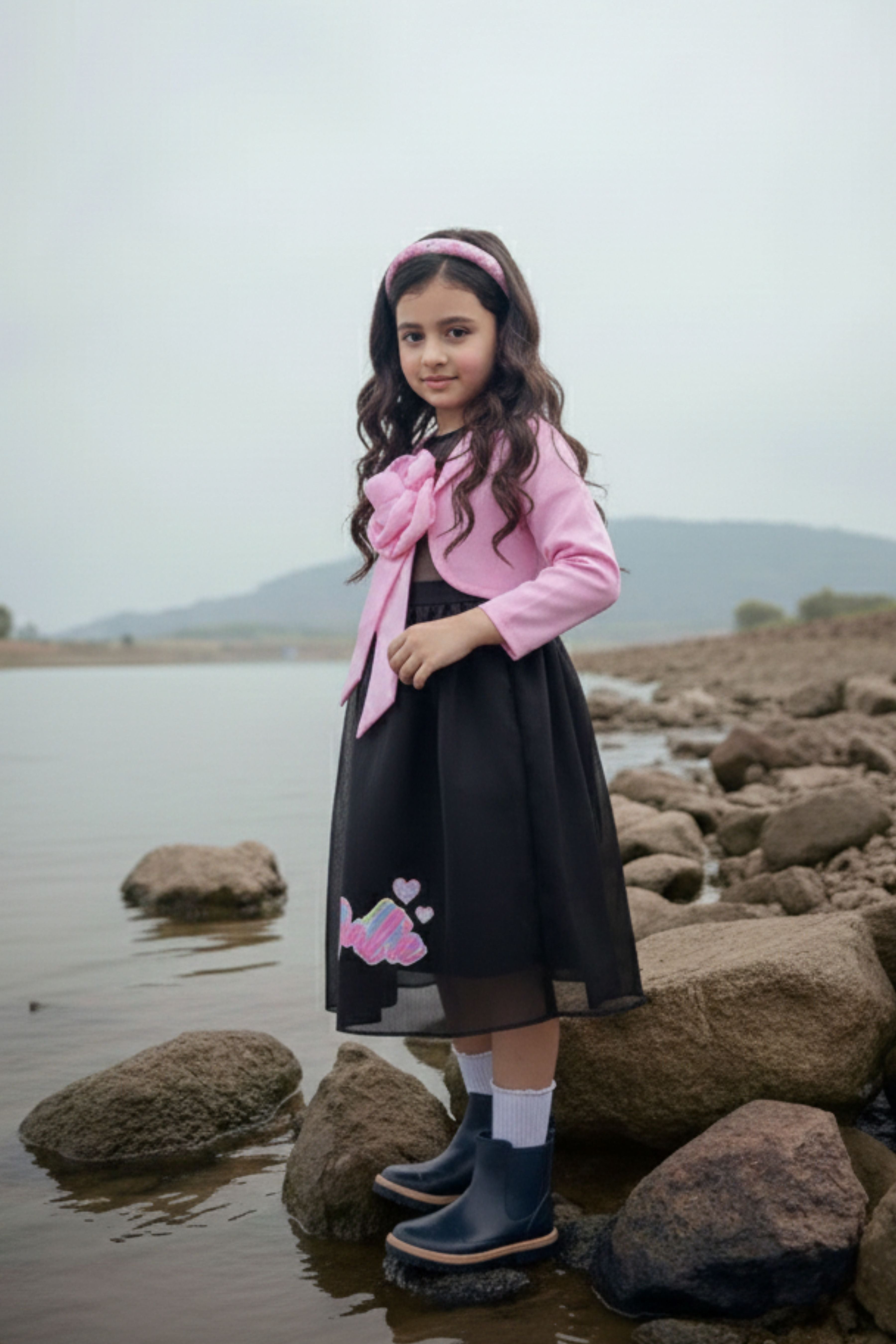 Barbie Girls Black Party Dress With Pink Jacket For Girls | Soft & Stylish Festive Outfit | Kids | Tiny Girl India
