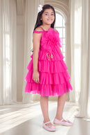 Barbie Hot Pink Layered Party Wear Frock for Girls – Tulle Ruffle Dress