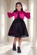 Barbie Black Party Dress With Hot Pink Jacket for Girls | Elegant Bow Design | Festive & Birthday Wear