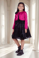 Barbie Black Party Dress With Hot Pink Jacket for Girls | Elegant Bow Design | Festive & Birthday Wear