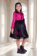 Barbie Black Party Dress With Hot Pink Jacket for Girls | Elegant Bow Design | Festive & Birthday Wear