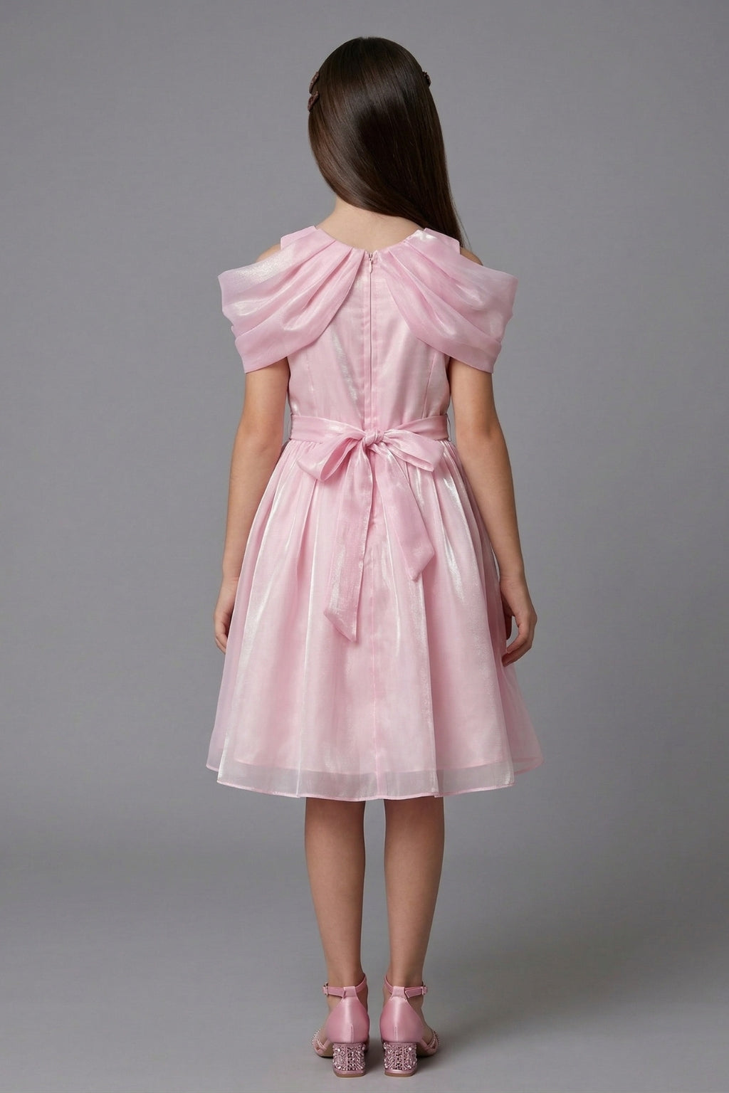Barbie Girls Light Pink Shimmer Party Dress with Cape Sleeves F307