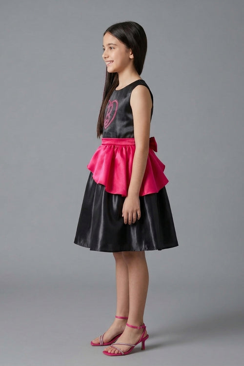 Barbie Girls Elegant Black Party Dress with Pink Waist Bow F309