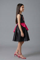 Barbie Girls Elegant Black Party Dress with Pink Waist Bow F309