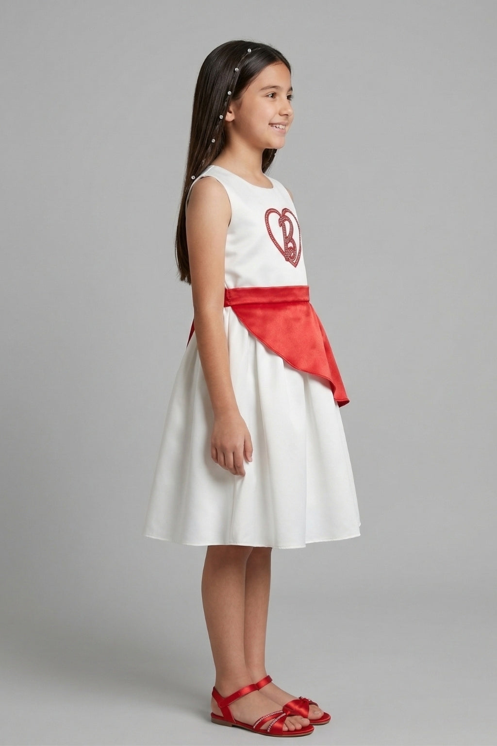 Barbie White Fit & Flare Dress with Red Peplum Waist for Girls F309