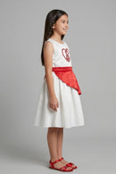 Barbie White Fit & Flare Dress with Red Peplum Waist for Girls F309