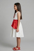 Barbie White Fit & Flare Dress with Red Peplum Waist for Girls F309