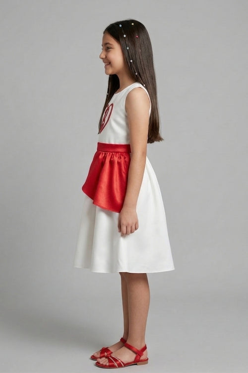 Barbie White Fit & Flare Dress with Red Peplum Waist for Girls F309