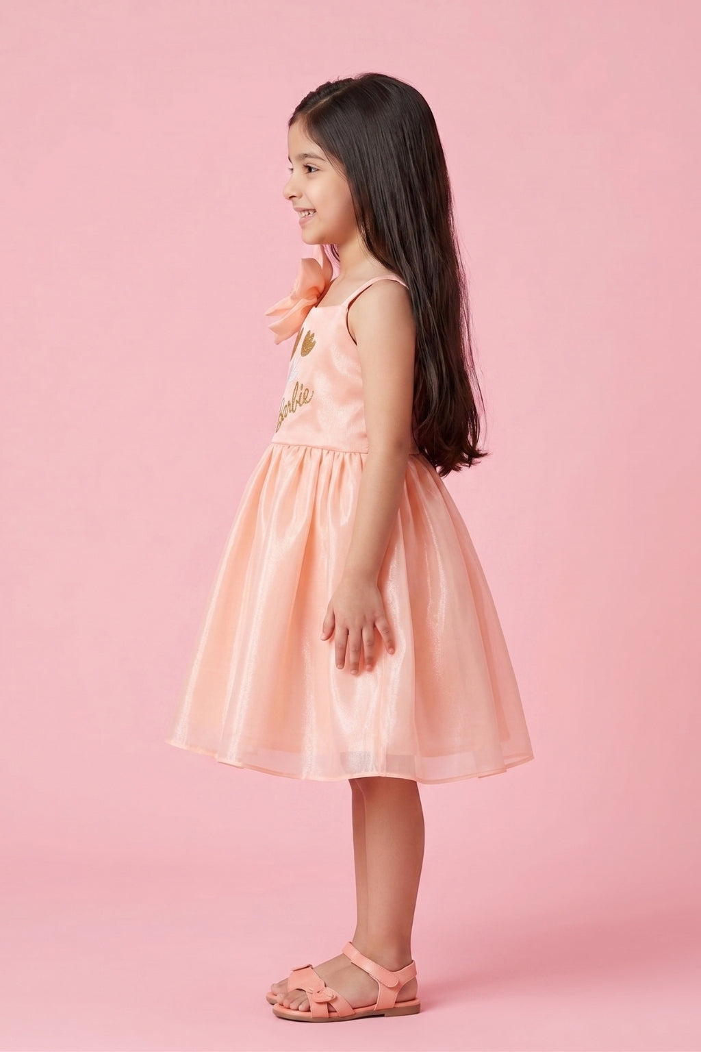 Barbie Peach Floral Shimmer Party Frock BAF310