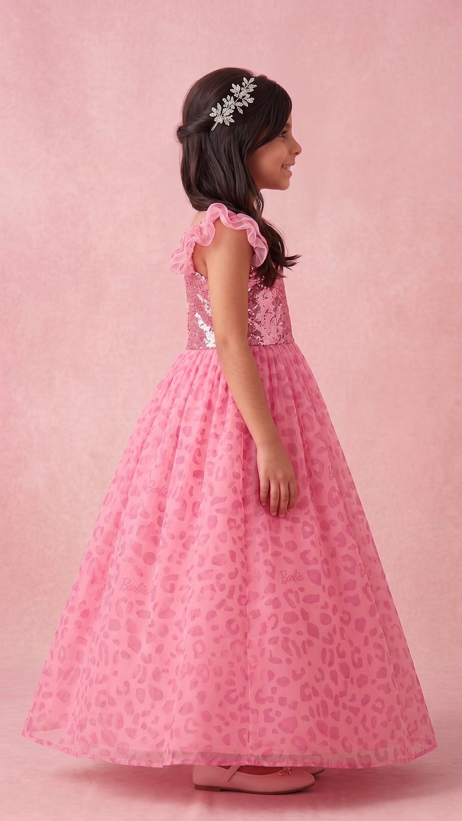 Barbie Pink Sequin Net Leopard Print Party Dress BAG401