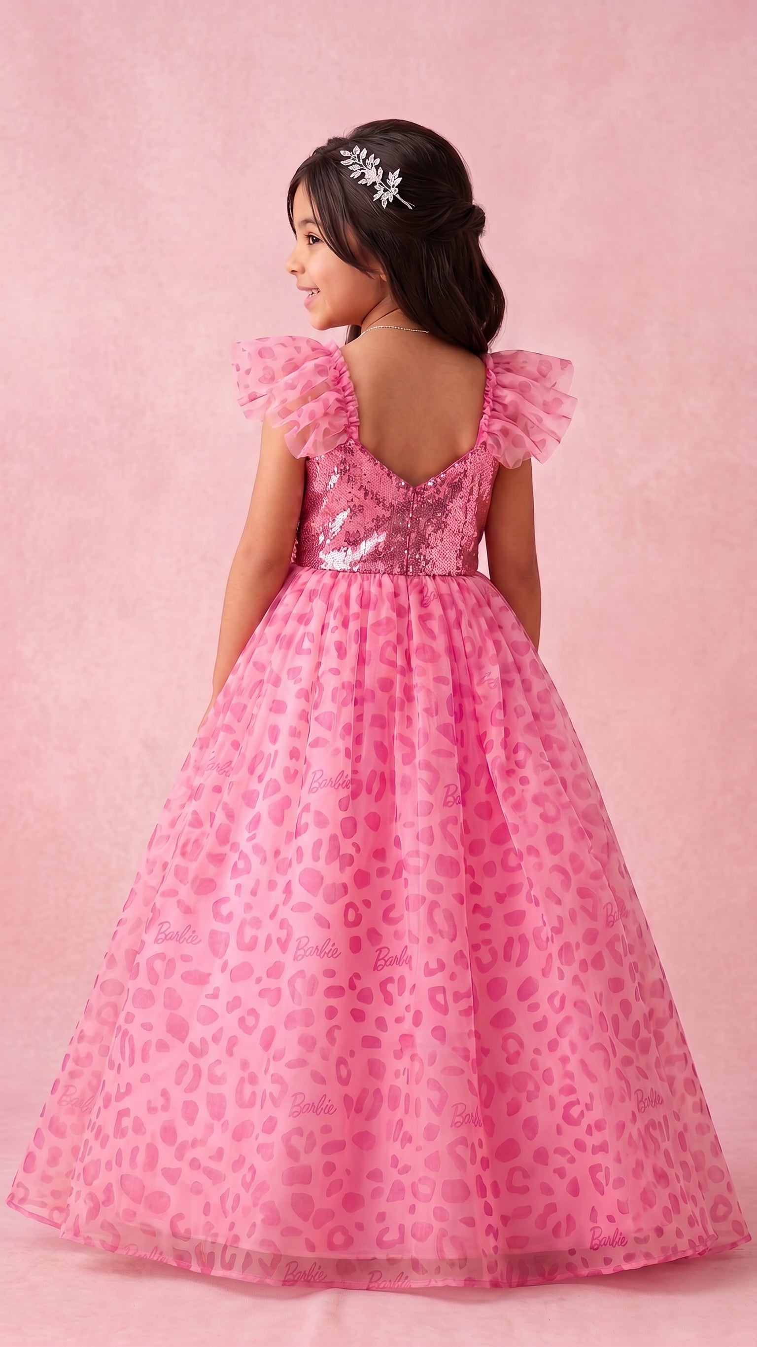 Barbie Pink Sequin Net Leopard Print Party Dress BAG401