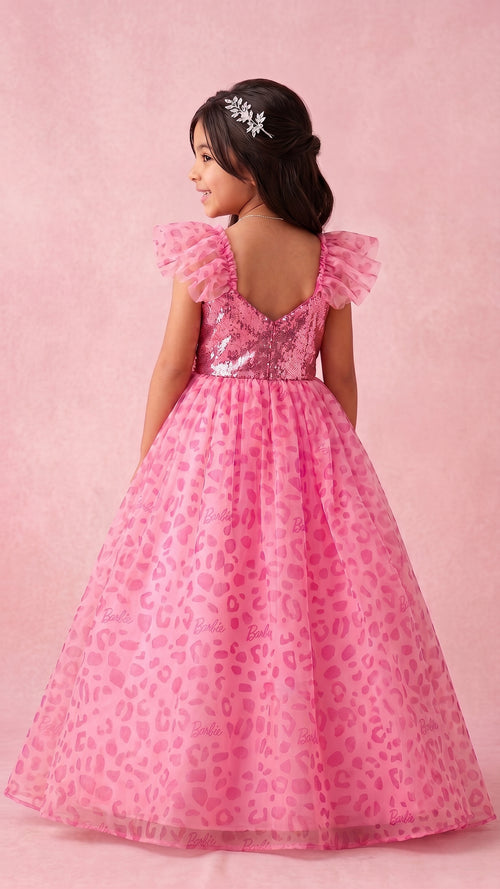Barbie Pink Sequin Net Leopard Print Party Dress BAG401