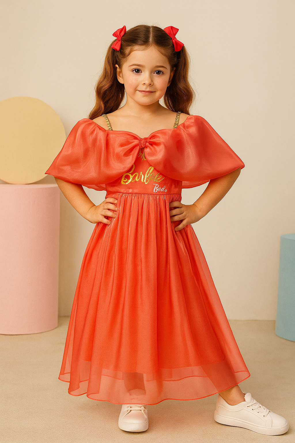 Barbie Girls Peach Barbie Bow-Front Party Gown