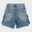 Barbie Stone Washed Cargo Denim Shorts For Girls | Utility Pocket Detail Casual Wear | Kids | Tiny Girl India