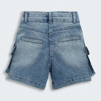 Barbie Stone Washed Cargo Denim Shorts For Girls | Utility Pocket Detail Casual Wear | Kids | Tiny Girl India