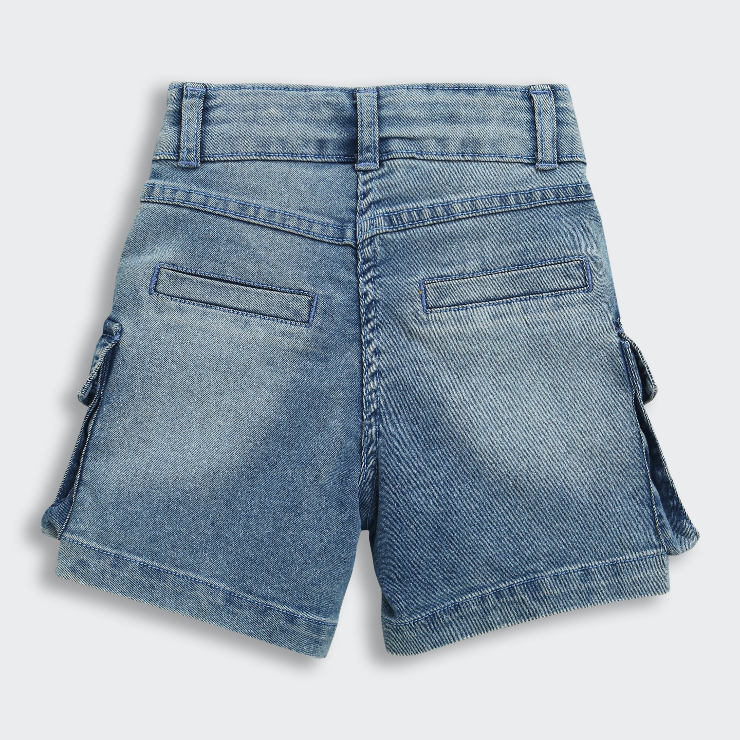 Barbie Stone Washed Cargo Denim Shorts For Girls | Utility Pocket Detail Casual Wear | Kids | Tiny Girl India