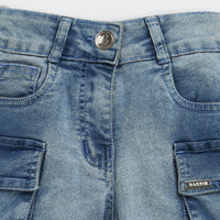 Barbie Stone Washed Cargo Denim Shorts For Girls | Utility Pocket Detail Casual Wear | Kids | Tiny Girl India