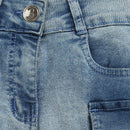 Barbie Stone Washed Cargo Denim Shorts For Girls | Utility Pocket Detail Casual Wear | Kids | Tiny Girl India