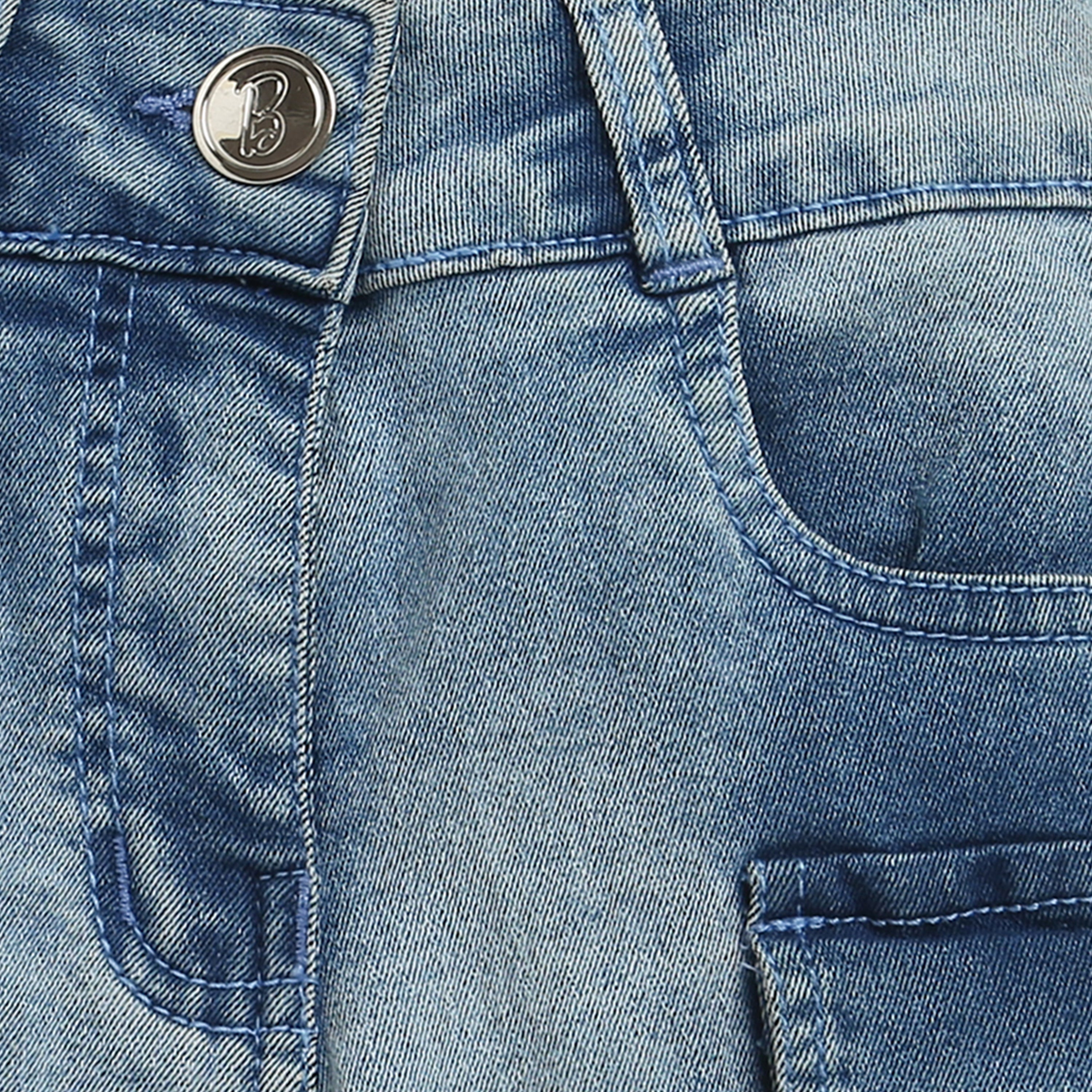 Barbie Stone Washed Cargo Denim Shorts For Girls | Utility Pocket Detail Casual Wear | Kids | Tiny Girl India