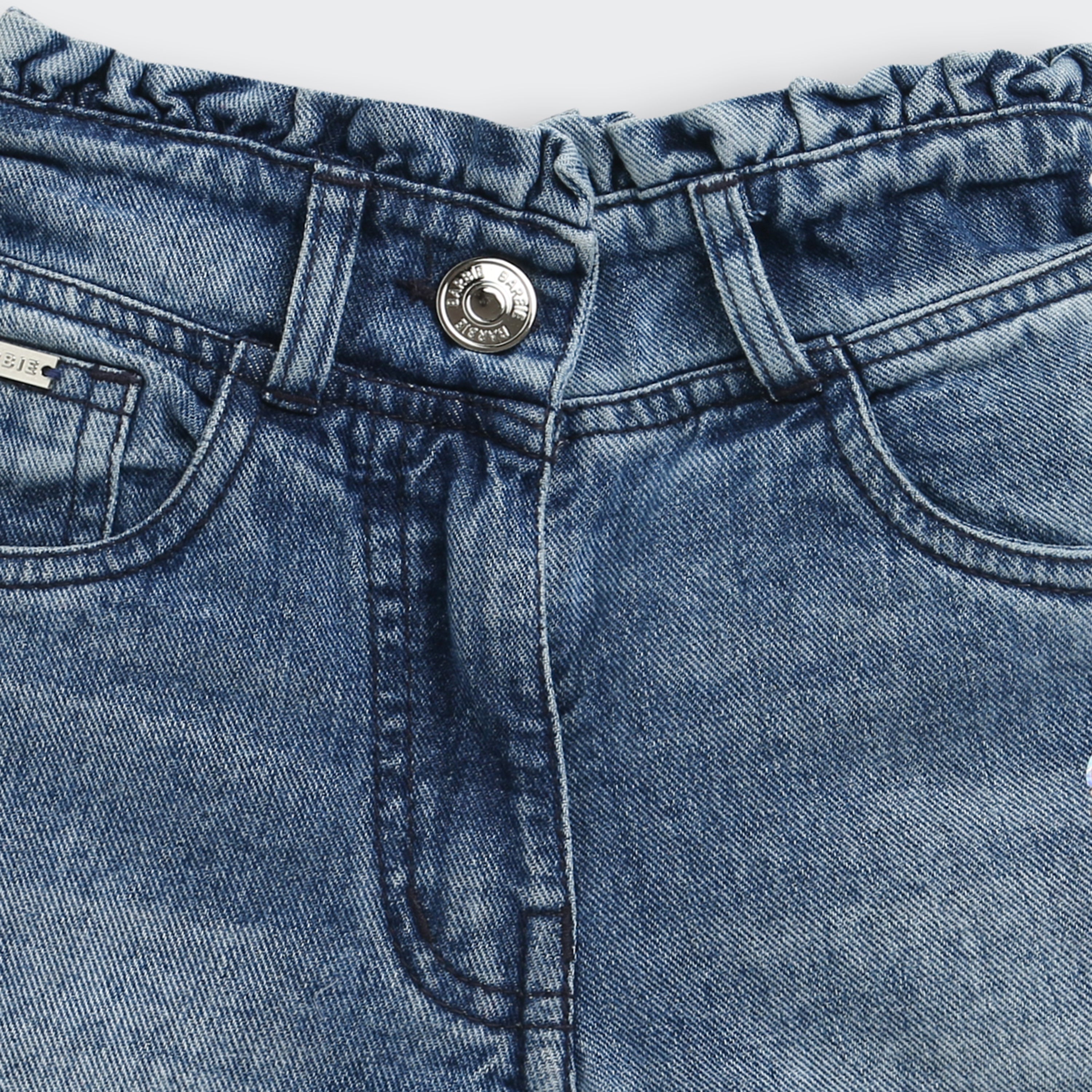 Barbie Distressed Blue Denim Shorts For Girls | Casual Everyday Wear With Logo Patch | Kids | Tiny Girl India